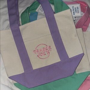 Trader Joe’s Mini Pastel Canvas Tote Bag (Purple and Cream)